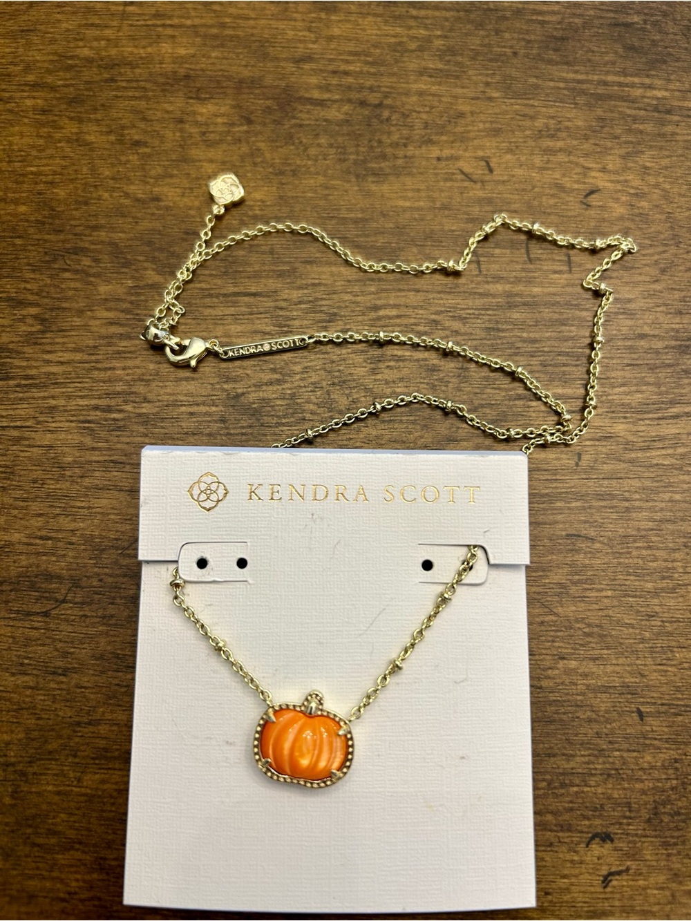 Kendra Scott Orange Pumpkin Charm Necklace - Gold - Picture 2 of 2